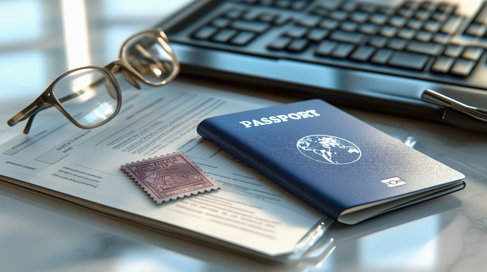 Деловые документы, паспорт и разрешение на работу на столе